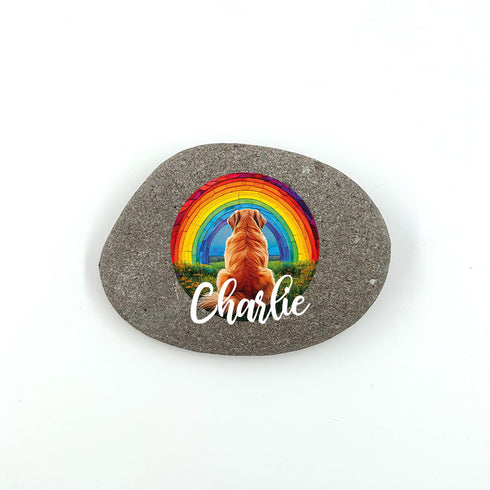 Rainbow Golden Retriever Personalised Pebble